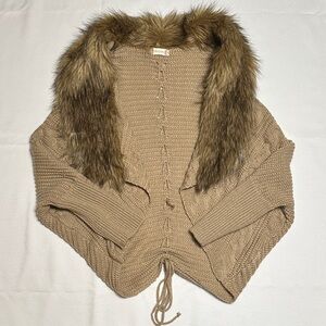 Altar’d State Open Sweater with Faux Fur Collar